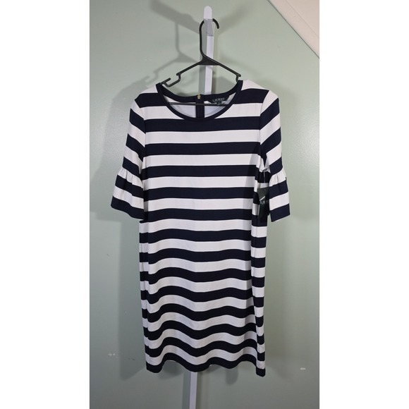 Lauren Ralph Lauren Dresses & Skirts - Lauren Ralph Lauren Women's Striped Bell-Sleeve Shift Dress‎ Navy/White Large
